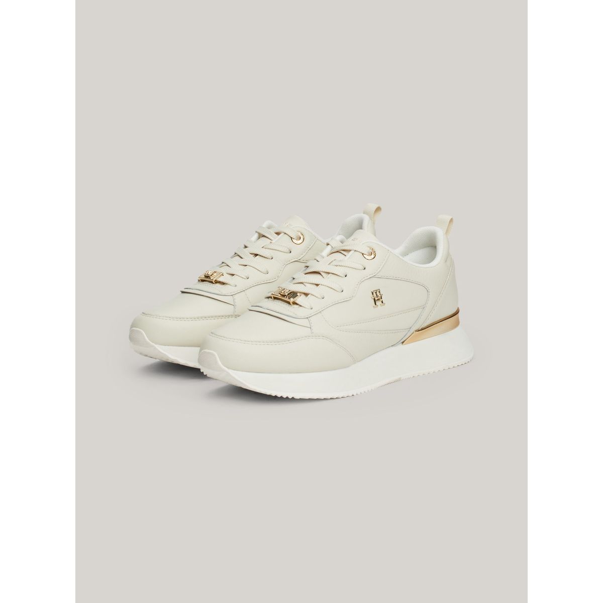 TOMMY HILFIGER - Zapatillas Feminine Running De Cuero Beige Tommy Hilfiger