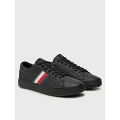 TOMMY HILFIGER - Zapatillas Core Stripe De Cuero Negro