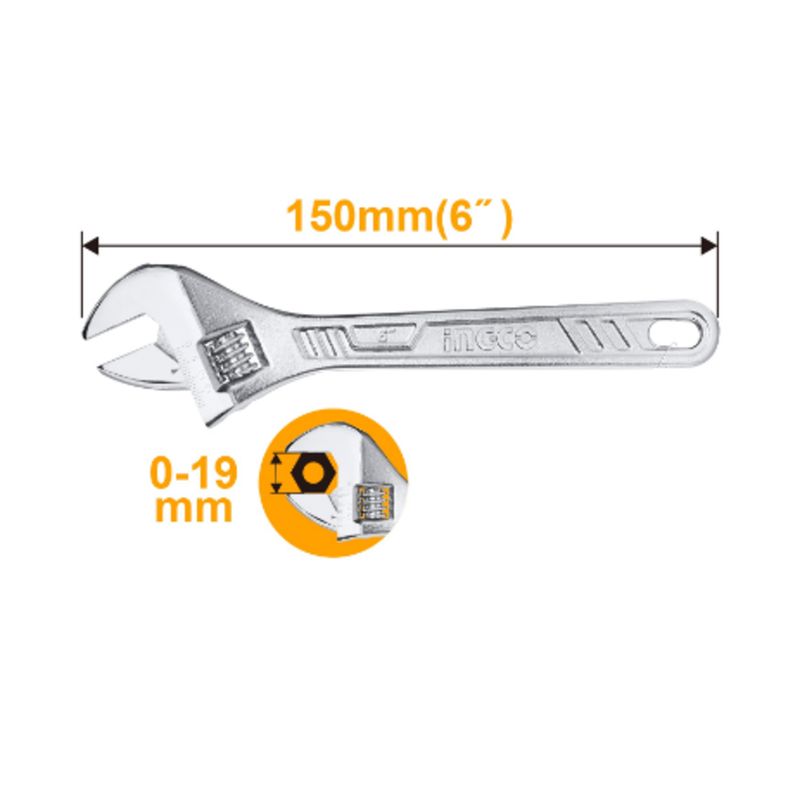 INGCO - LLAVE FRANCESA CROMADA 6″ HADW131062 INGCO