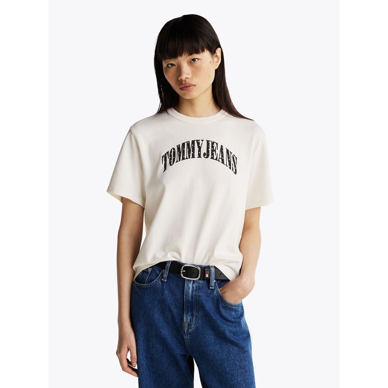 TOMMY HILFIGER - Polera Stardust Varsity Logo Blanco Tommy Hilfiger