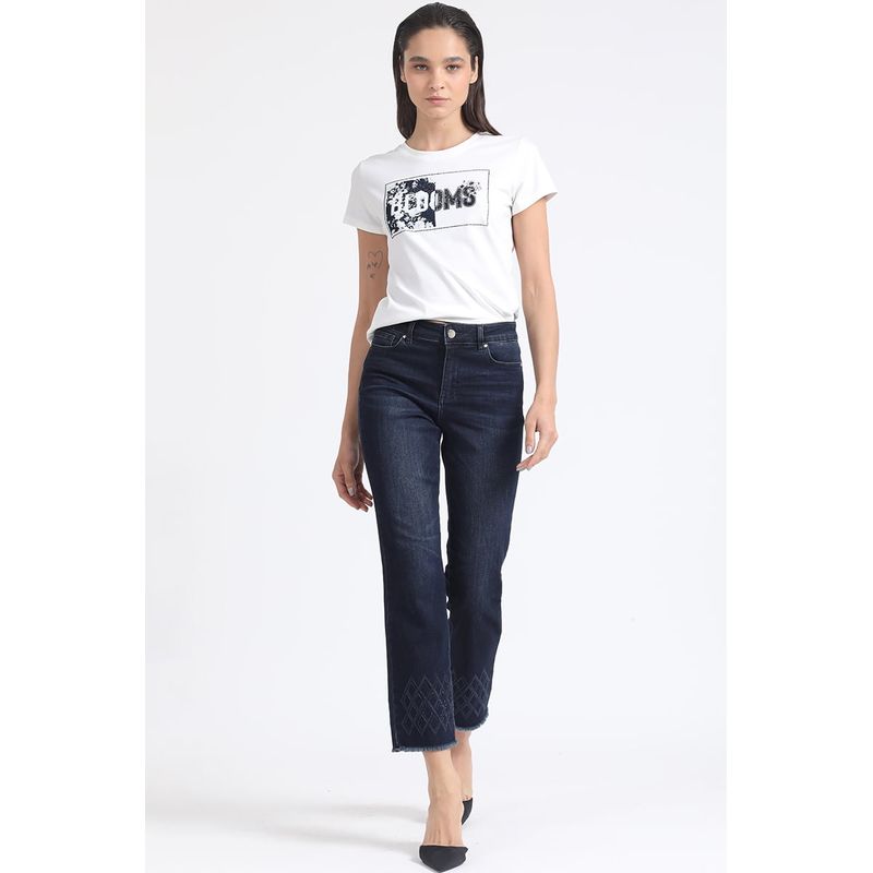LIOLA - Jeans Slim Tiro Medio, Bordado, Indigo Liola