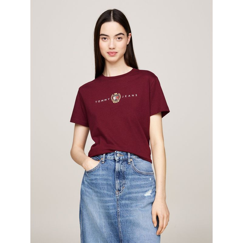 TOMMY HILFIGER - Polera Crest Linear Con Logo Burdeo Tommy Hilfiger