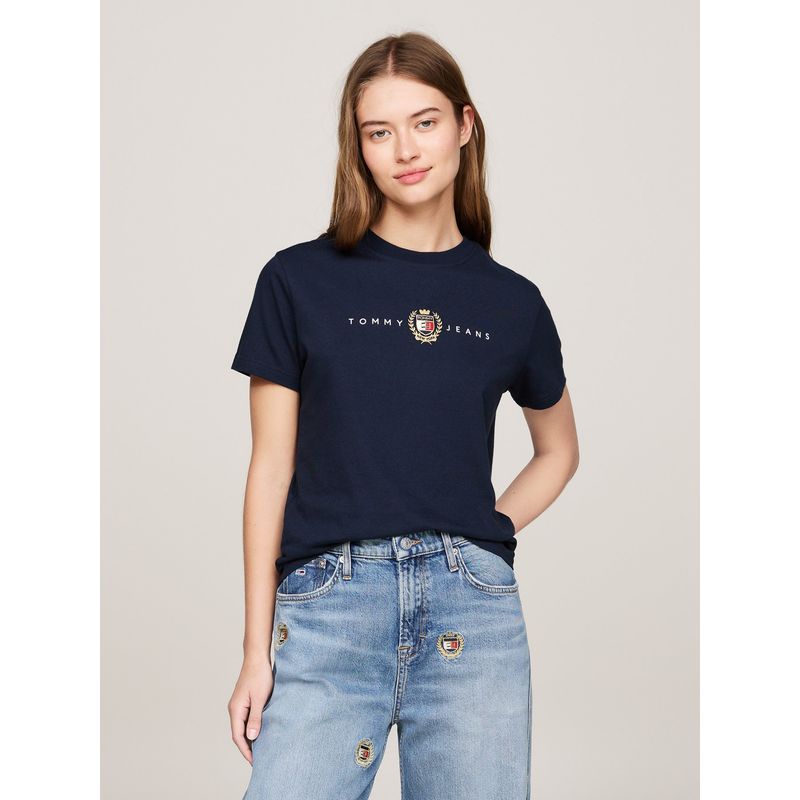 TOMMY HILFIGER - Polera Crest Linear Con Logo Azul Tommy Hilfiger