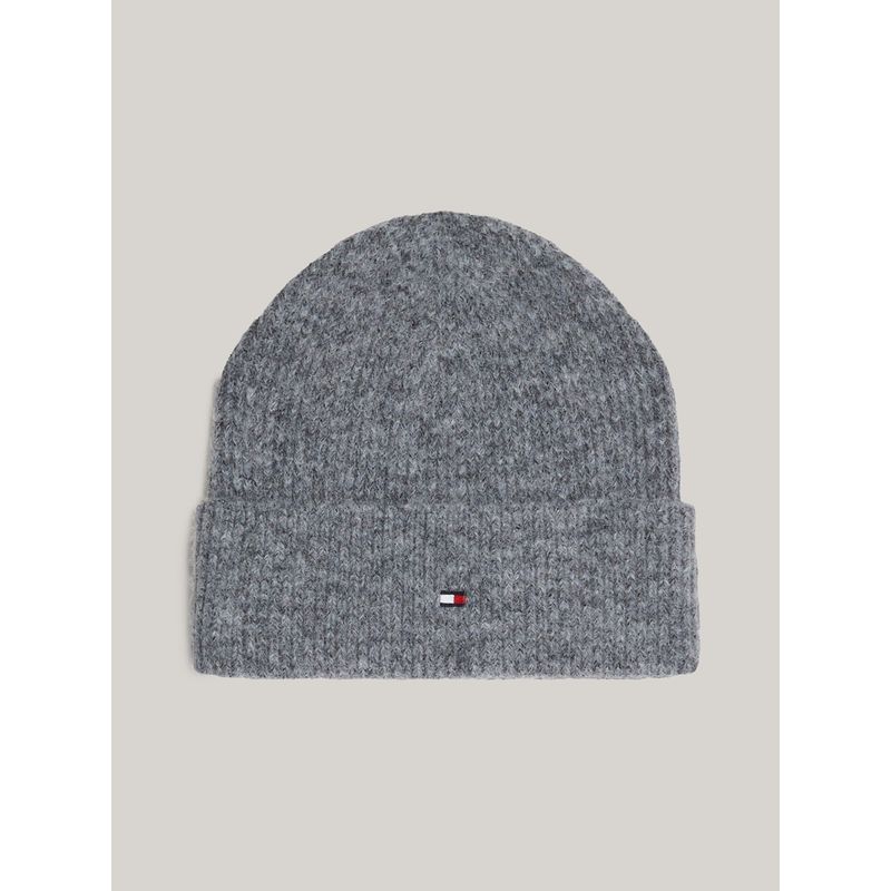 TOMMY HILFIGER - Beanie Essential Con Logo Gris Tommy Hilfiger