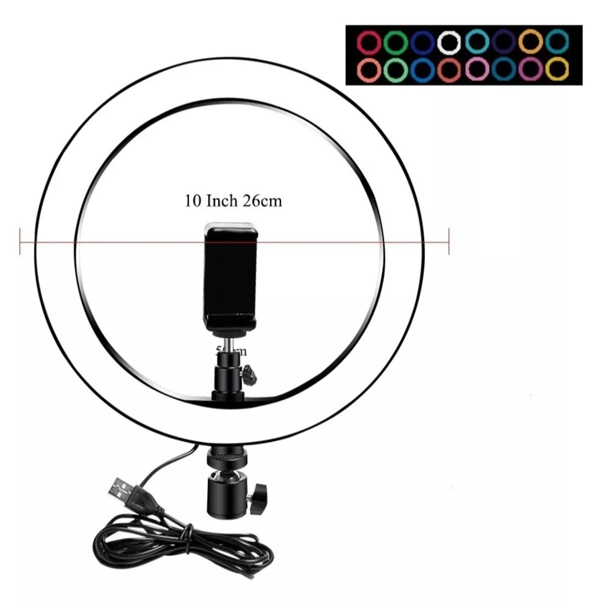 GENERICO - Aro De Luz Rgb Multicolor De 26 CM