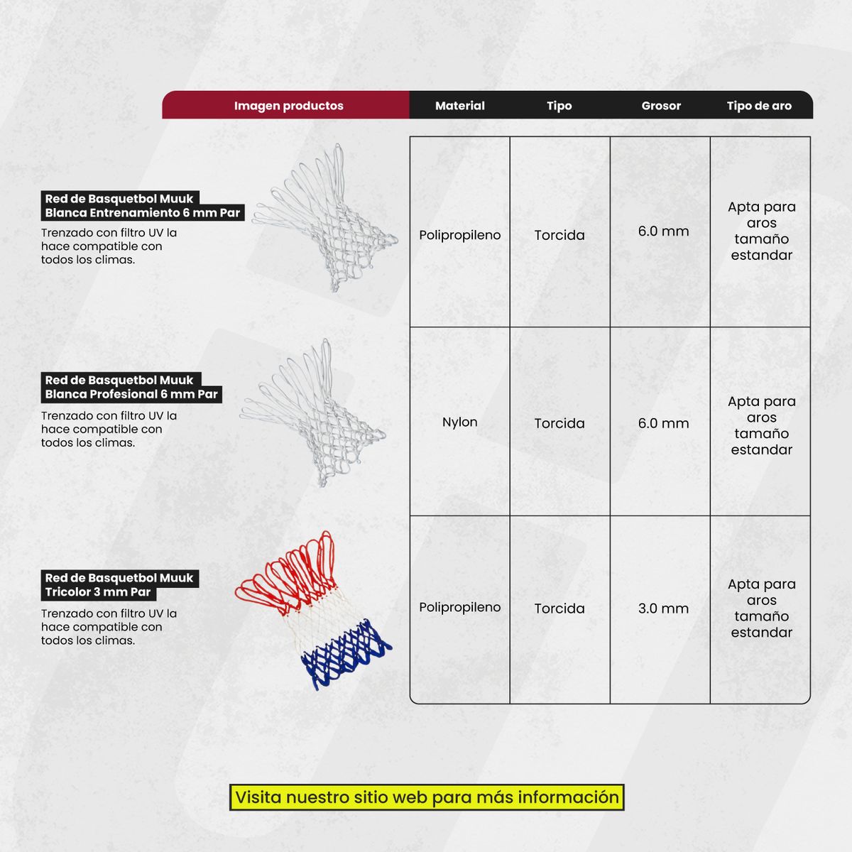 MUUK - Red De Basquetbol Muuk Blanca Profesional 6Mm Par MUUK