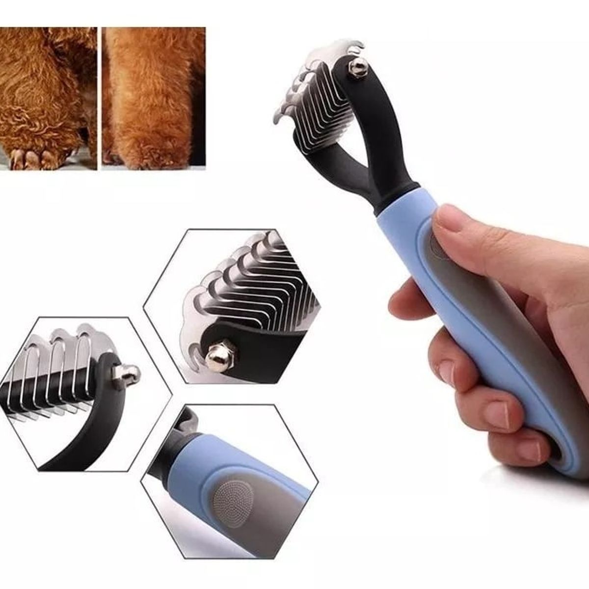 DEFENSOR FOREVER - Cepillo Corta Nudo Mascota Perro Gatos celeste Talla S