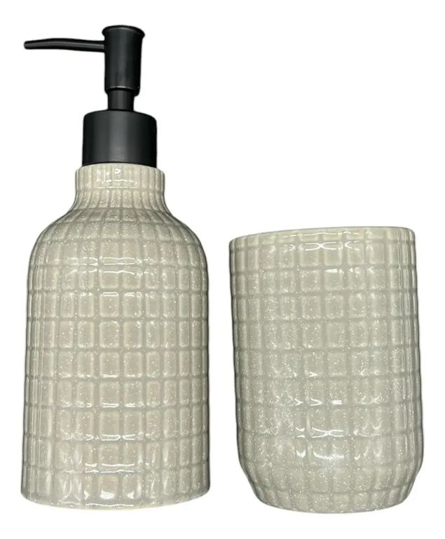 Set De Bano 2 Piezas Ceramica Jabon Porta Cepillo Brillante