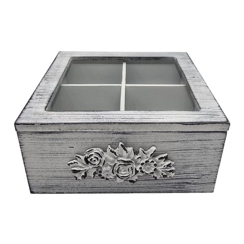 GENERICO - Caja De Té Mediana De Madera 4 Espacios Diseño Romantico