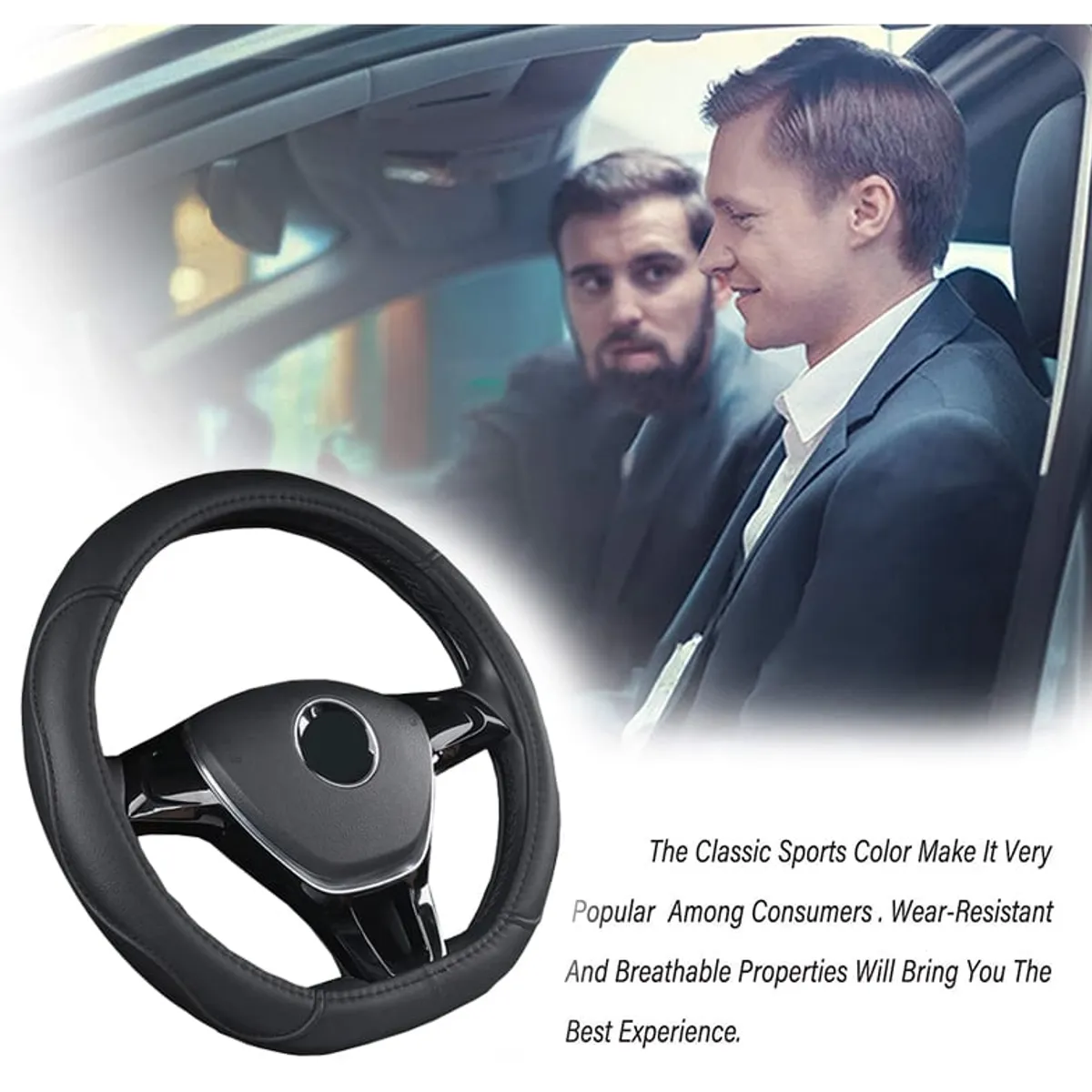 KUANGYE - Funda Volante De Coche Antideslizante Tipo D Negro 38cm