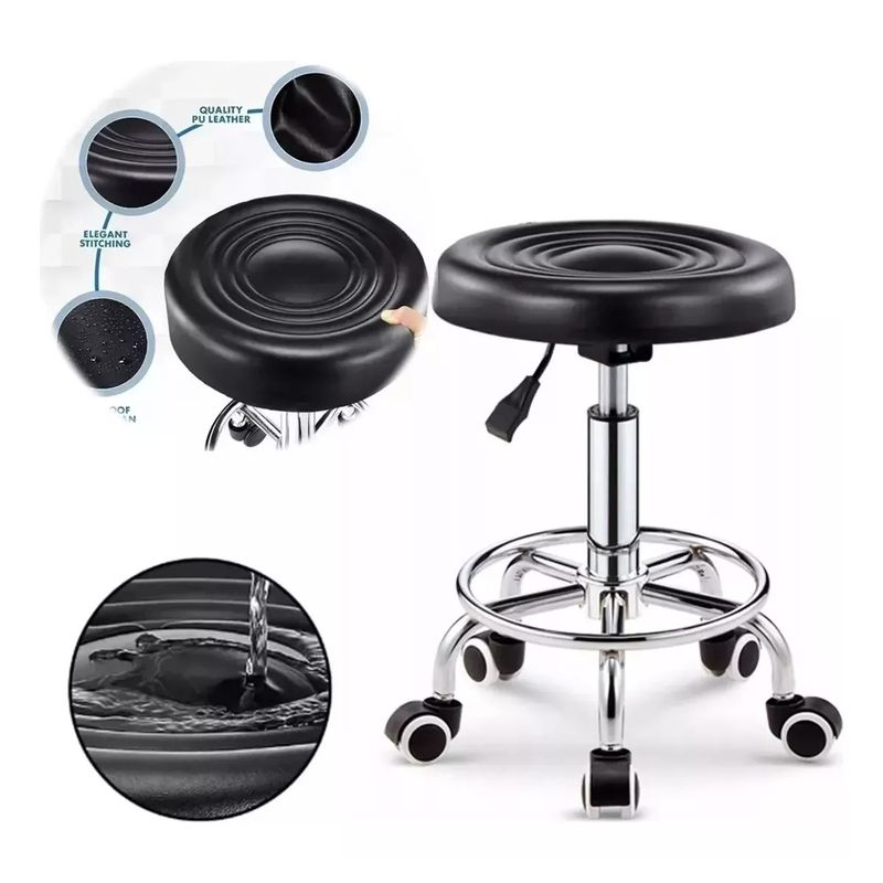 CASTLEN - Silla Spa Belleza Caster Taburete Masaje Ajustable Rotación Negro