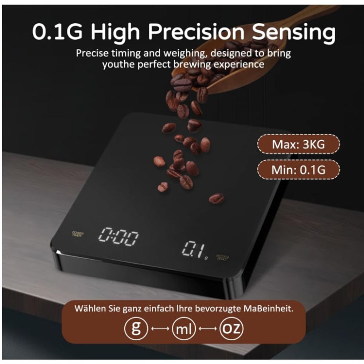 KUANGYE - Báscula De Café Digital Con Temporizador Y Indicador LED