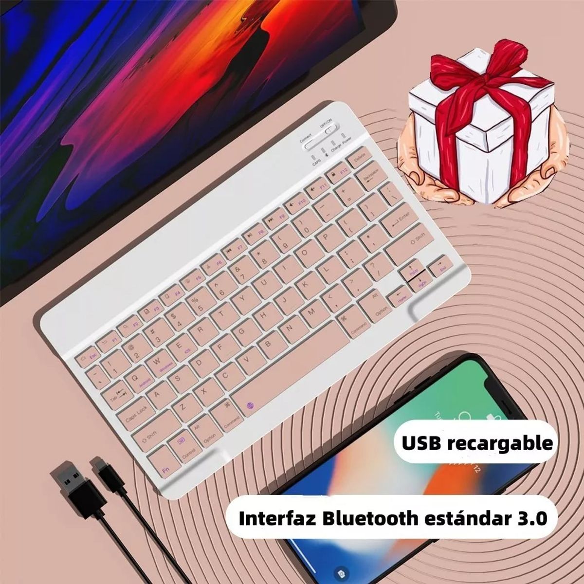 TATEE - Teclado Bluetooth Inalámbrico Español Para iPad Y Tableta rosa