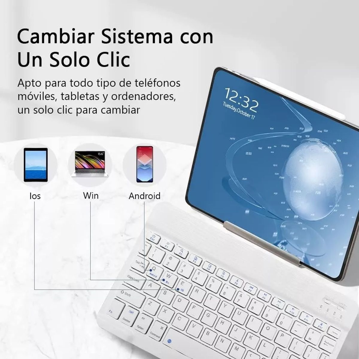 TATEE - Teclado Bluetooth Inalámbrico Español Para iPad Y Tableta Blanco