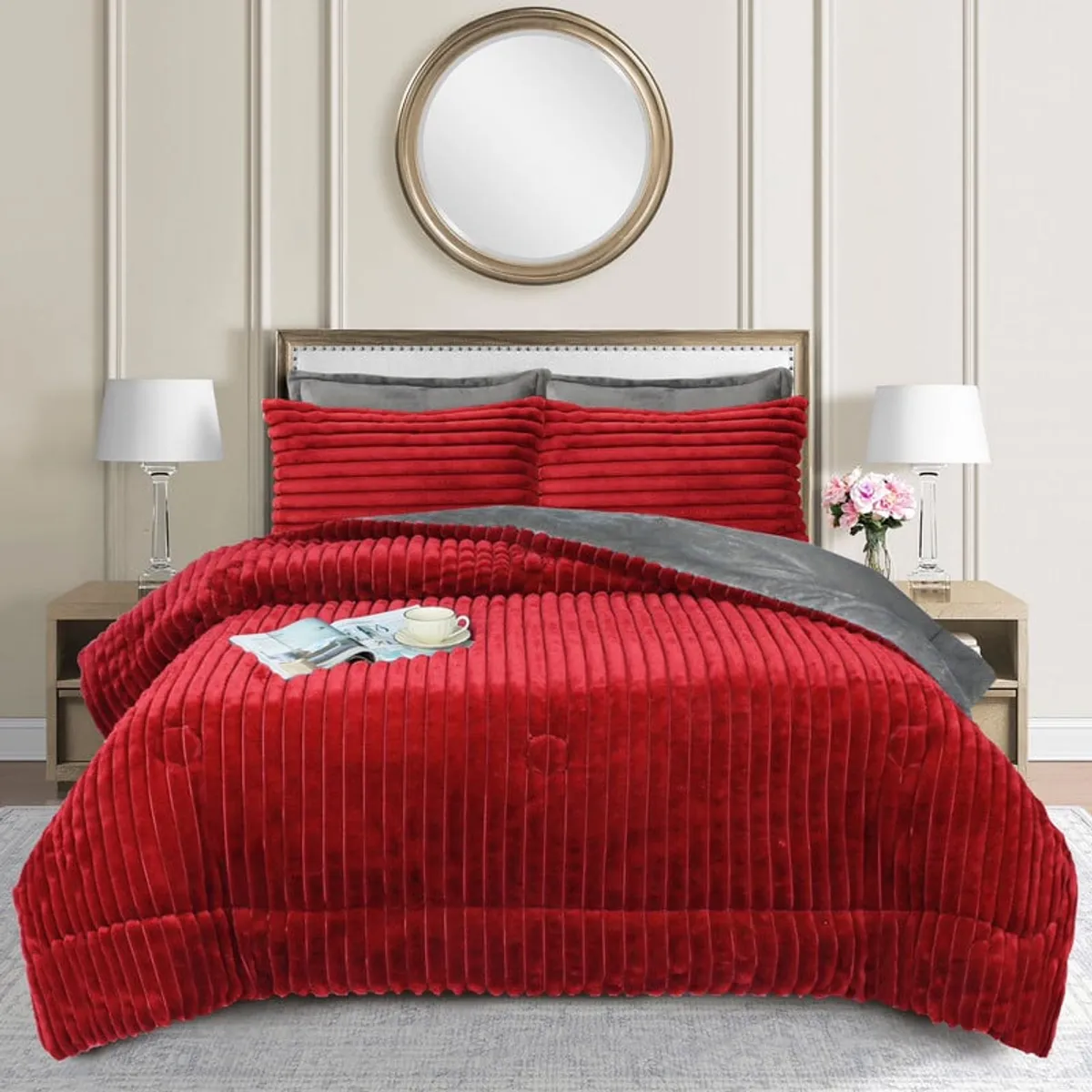 ANGELES DEL HOGAR - COBERTOR DE INVIERNO CON CHIPORRO DISEÑO LINEA 2 PLAZA ROJO