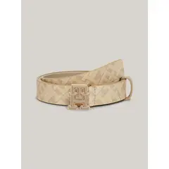 TOMMY HILFIGER - Cinturón Logo Monogram De Cuero Beige
