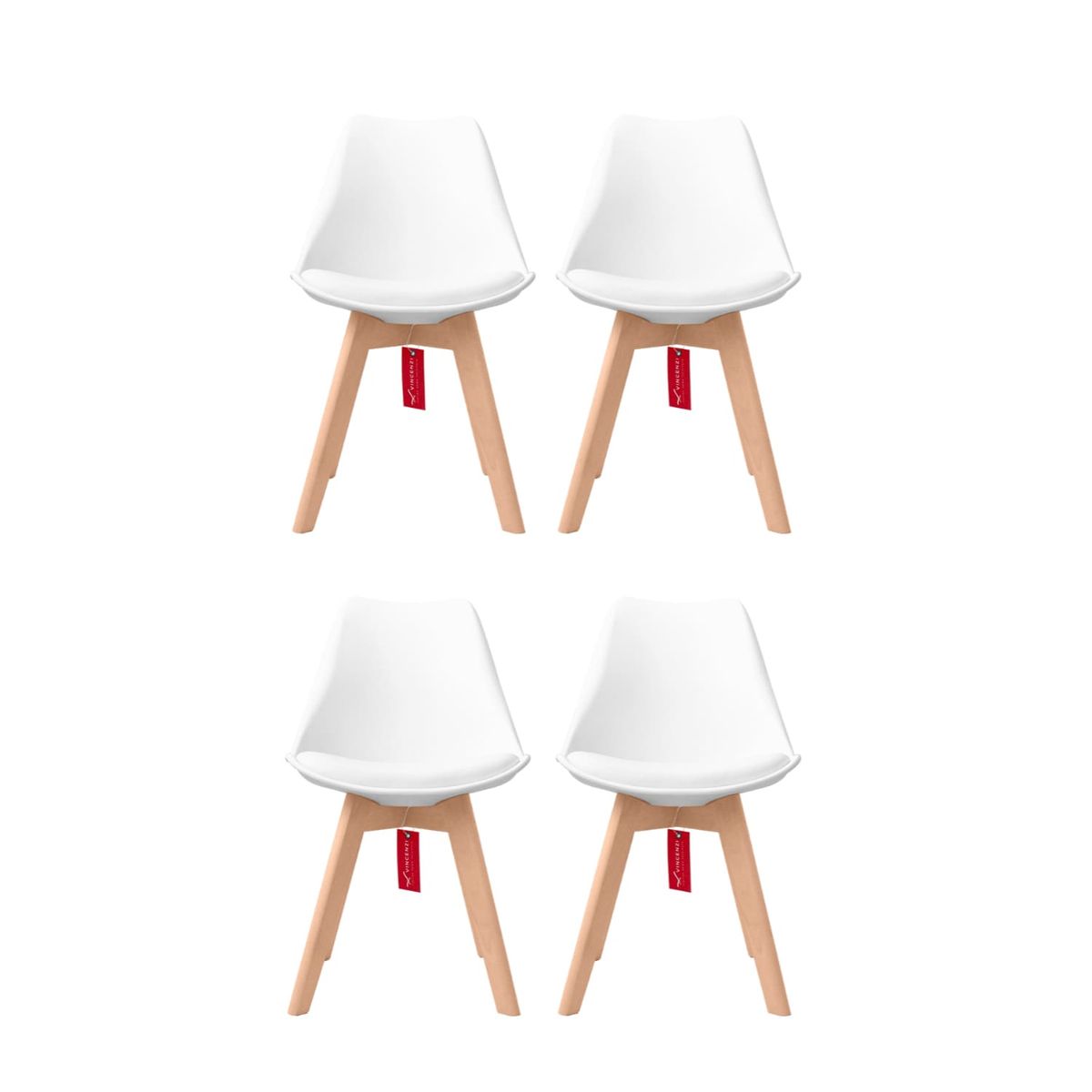 VINCENZI - Pack de 4 sillas eames con cojín blancas París
