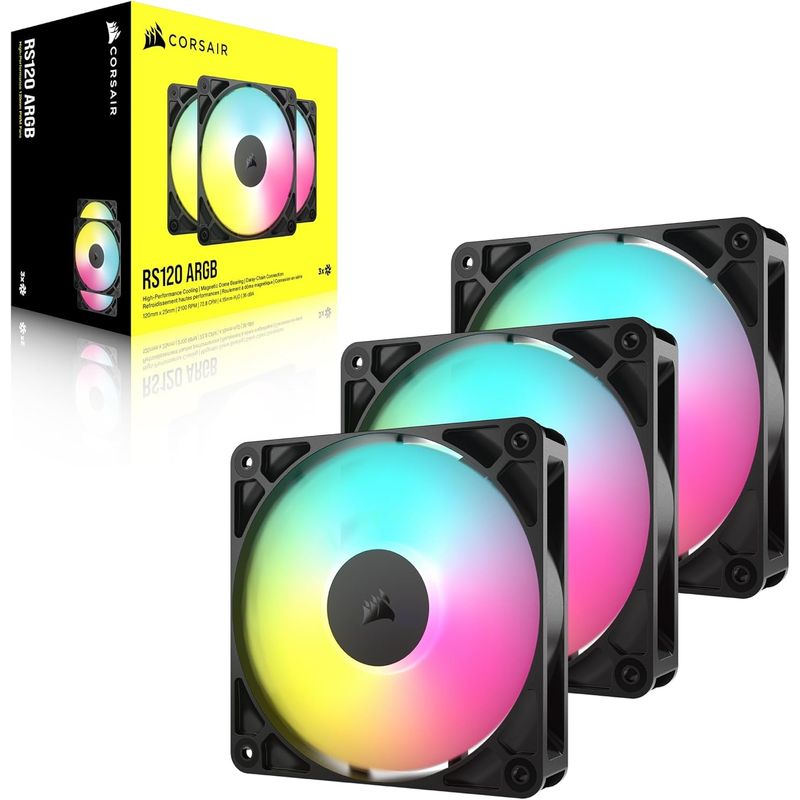 CORSAIR - Pack 3 Ventiladores Corsair PWM 120mm RS120 ARGB Negro