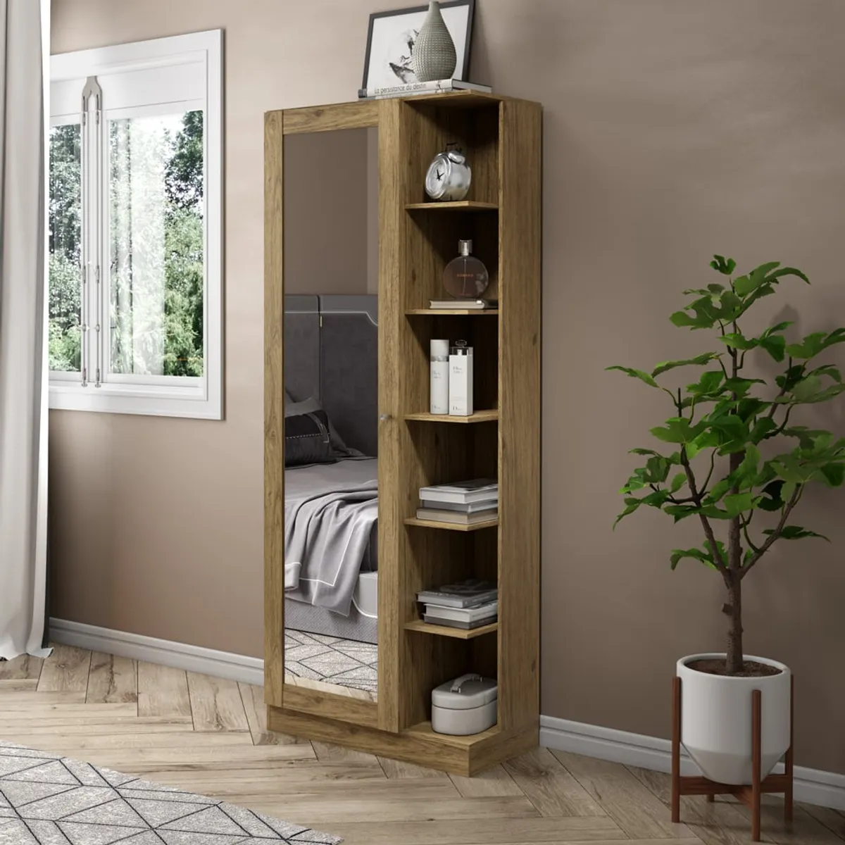 HOME MOBILI - Zapatero Chloe 1 Puerta Espejo Rustico.