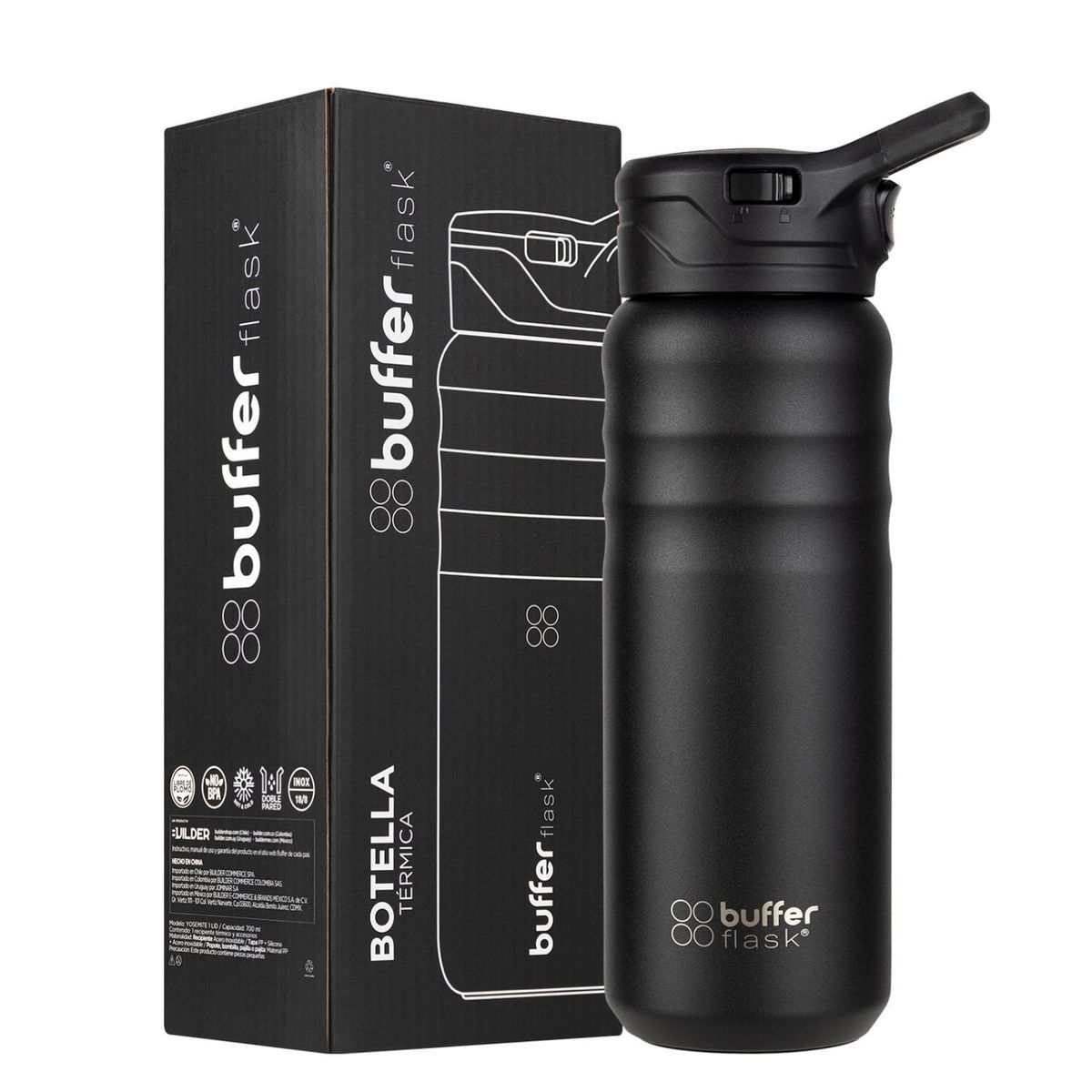 BUFFER FLASK - Termo Botella Termica Buffer 700ml Botella Agua - Negro