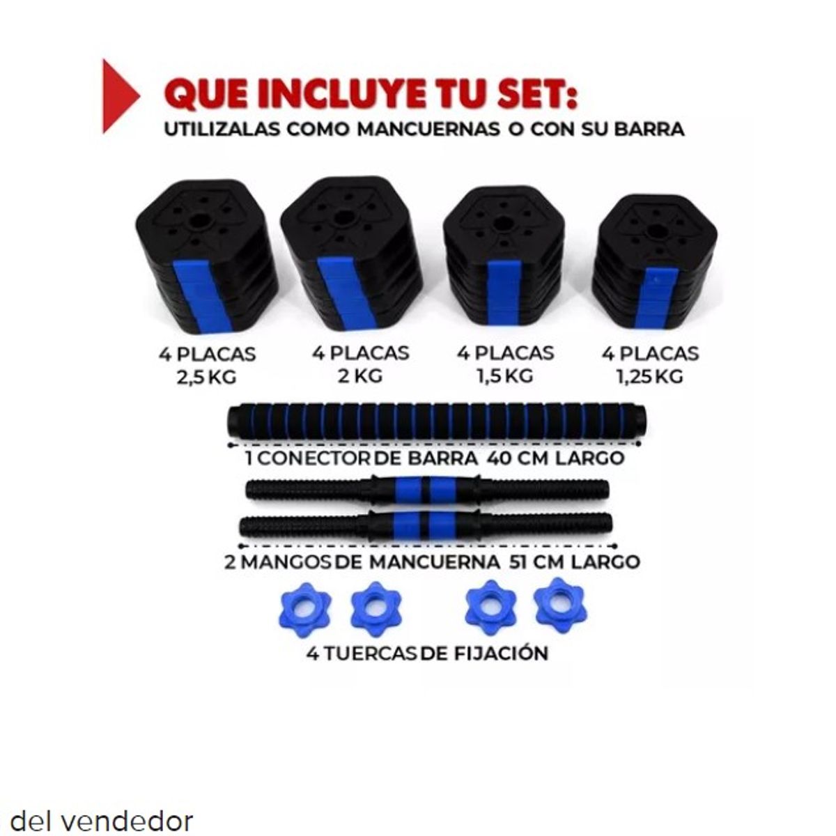 OFERTABKN - Mancuernas Ajustables Set Pesas De 30 Kg Total 2en1 +barra