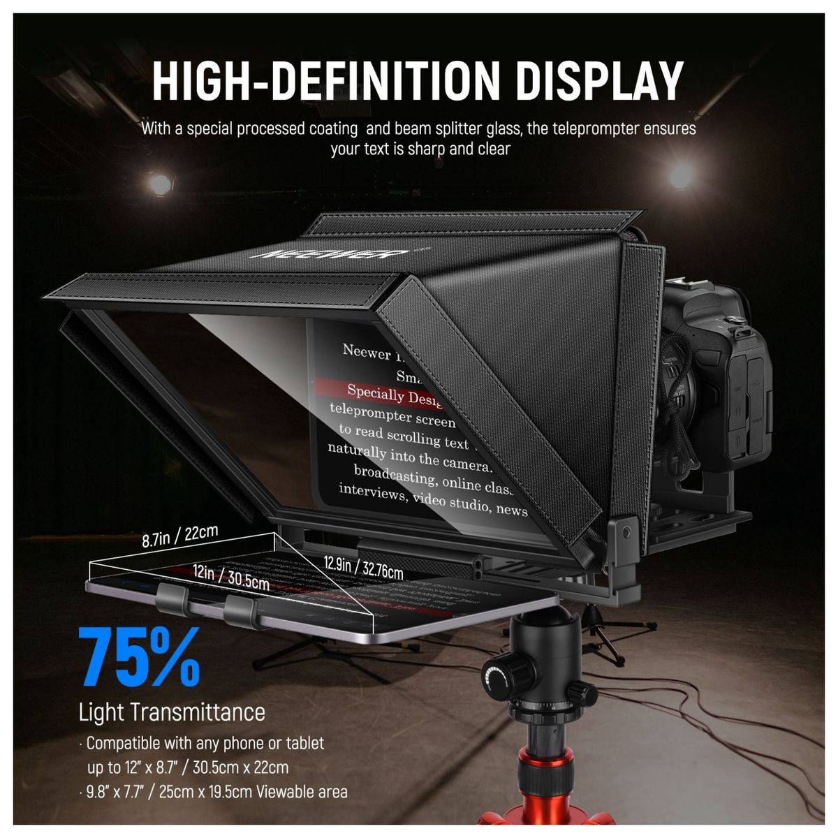 NEEWER - X12 Teleprompter Con Remoto Para iPad Tablet Celular Cámara