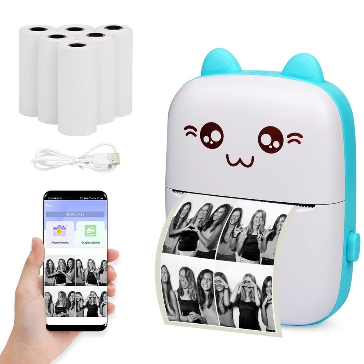 GENERICO - IMPRESORA TERMICA DE GATITO CELESTE