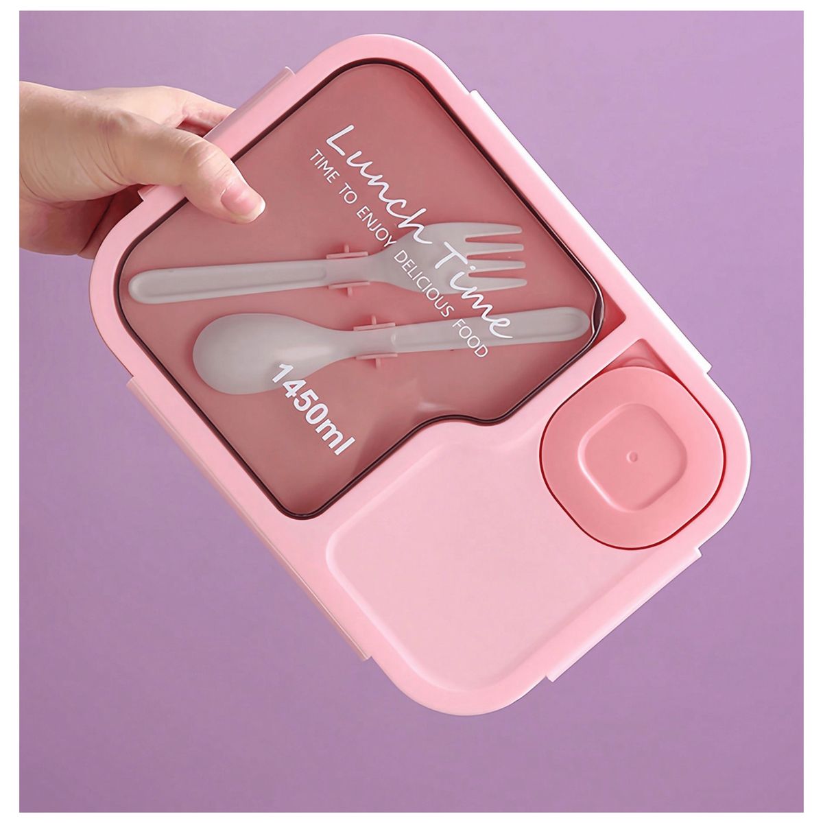 LINE - Fiambrera Contenedor 1450 Ml Táper Hermético + Cubiertos Plástico Pink