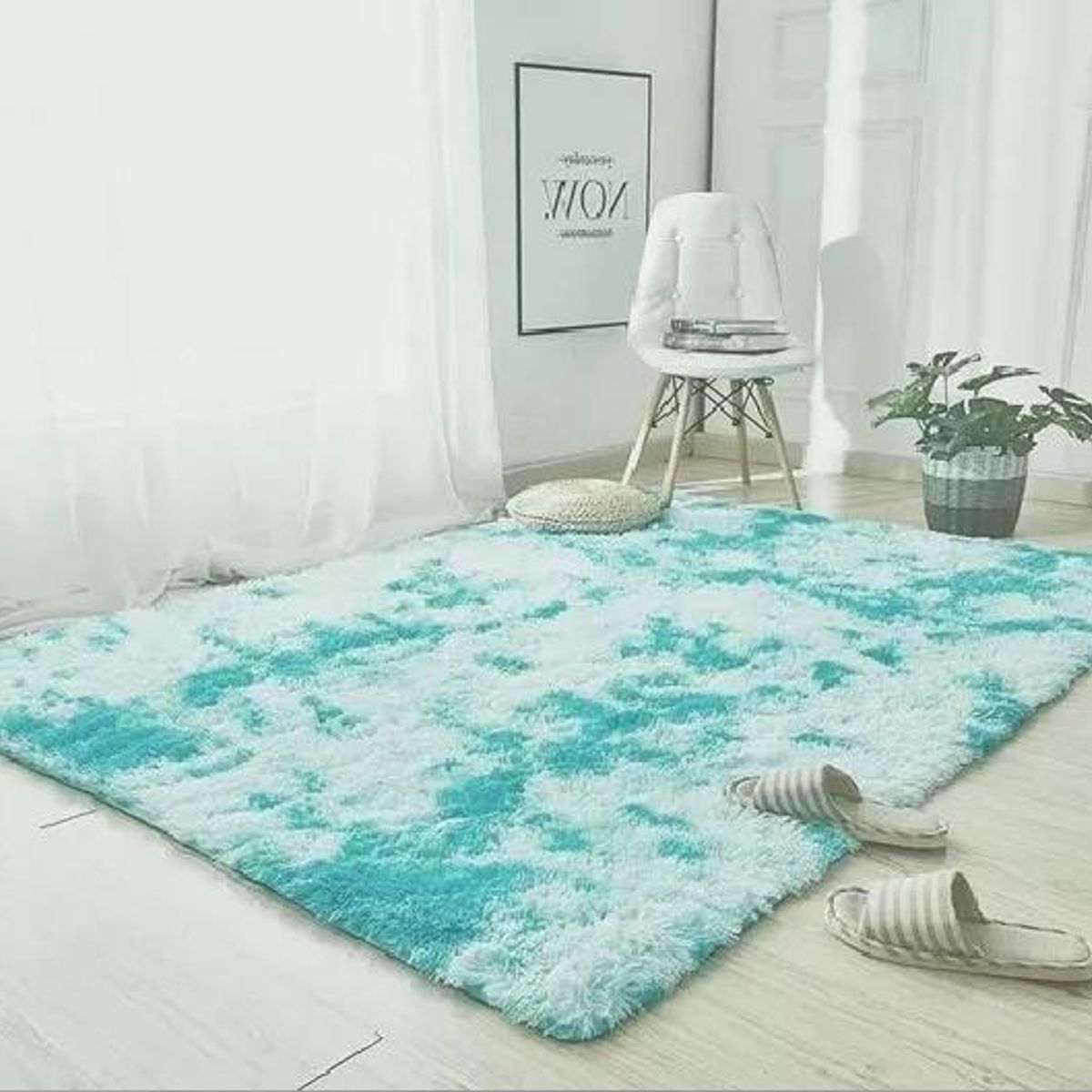 GENERICO - Alfombra Peluda Grande color Turquesa Jaspeado