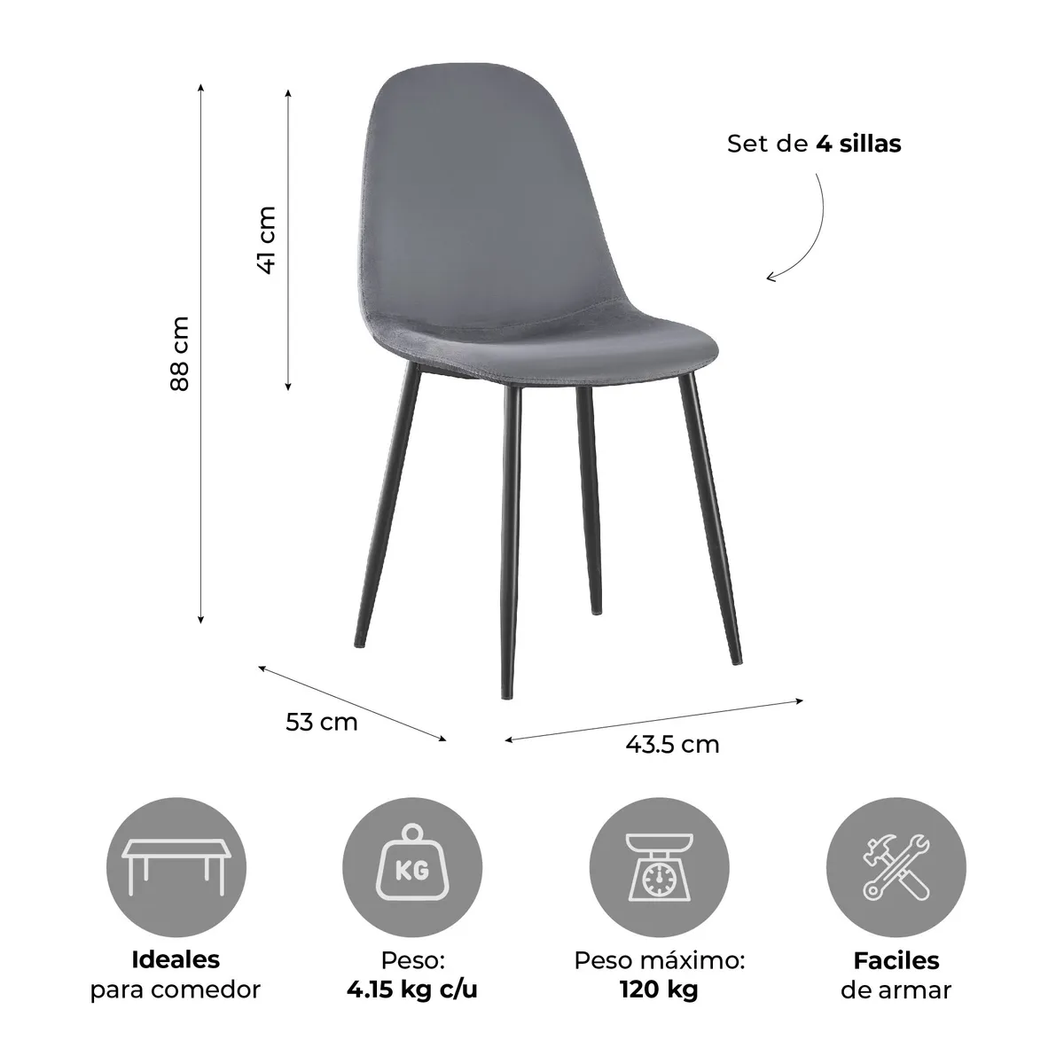 RELAN - Set x4 Sillas de Comedor Eames Top Living Ralina Terciopelo