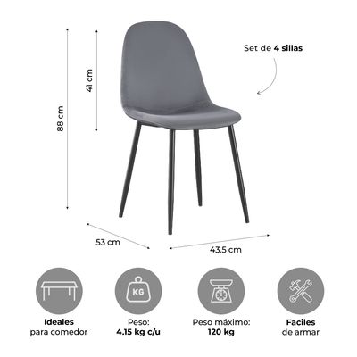 Imagen 2 del producto Set x4 Sillas de Comedor Eames Top Living Ralina Terciopelo