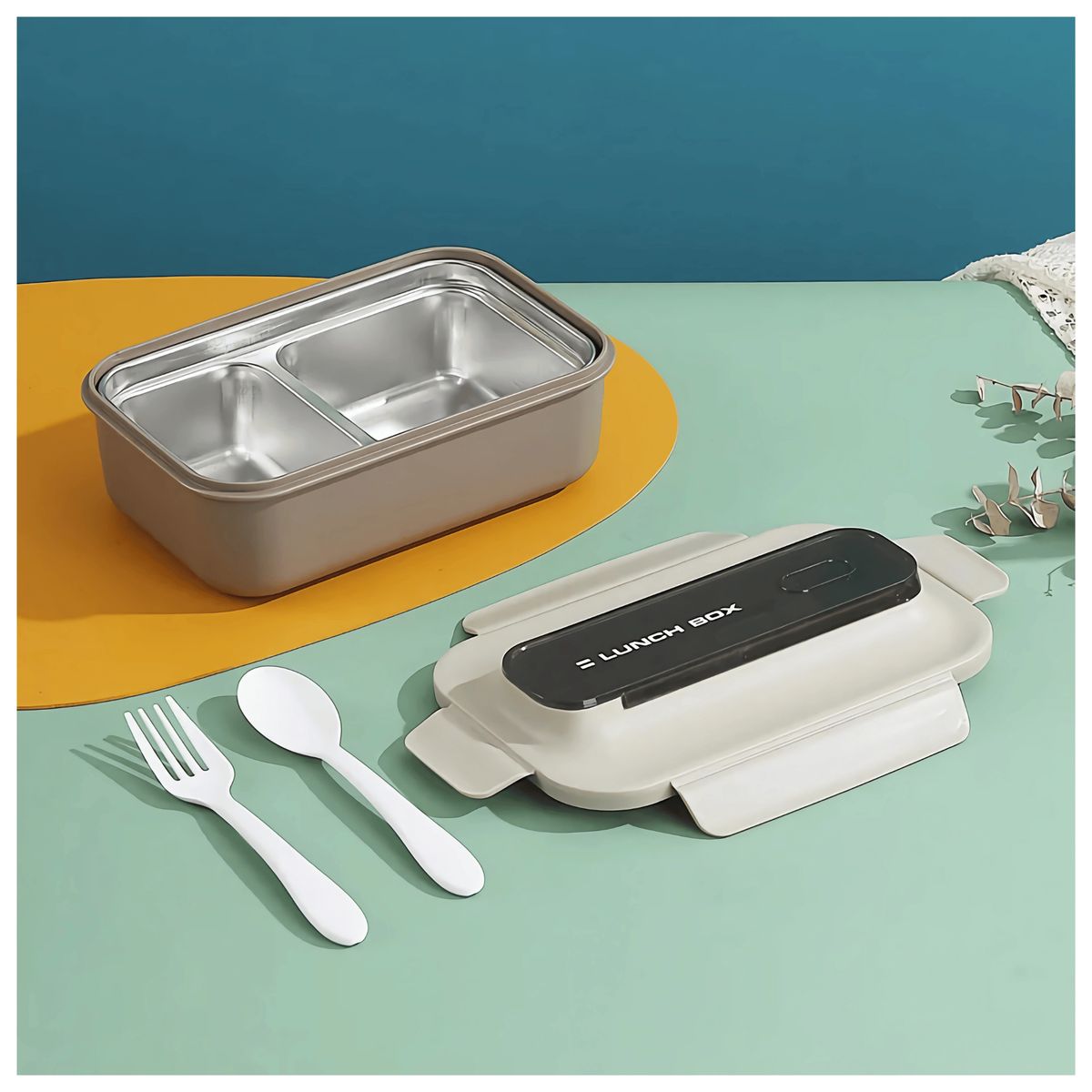 LINE - Fiambrera Contenedor 800 ml Térmico 2 Divisiones Táper Hermético Beige