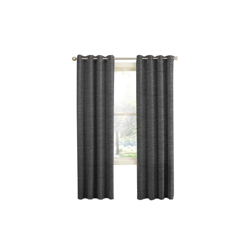 GENERICO - Cortina Blackout 100% 2 Paños 140x220cm Textura Lino Gris Oscuro