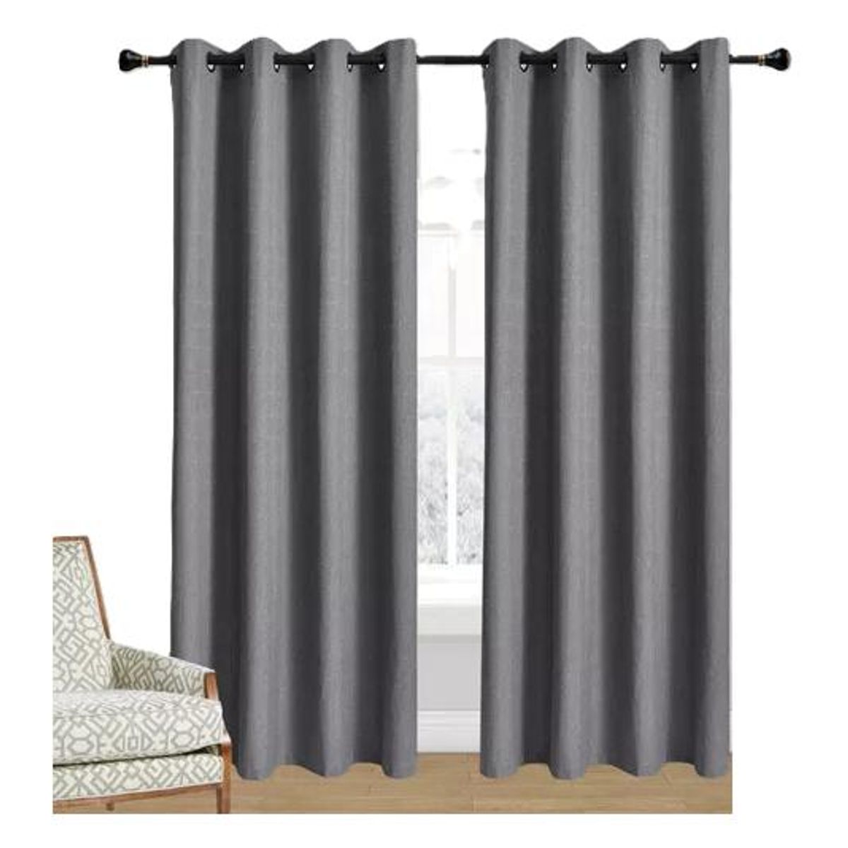 GENERICO - Cortina Lino Con Blackout Engomado Térmica 140x220 Gris Oscuro