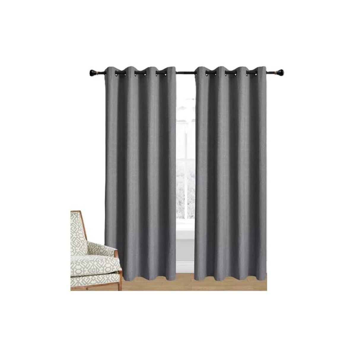 GENERICO - Cortina Lino Con Blackout Engomado Térmica 140x220 Gris Oscuro