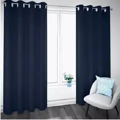 GENERICO - Cortina Blackout 100% 2 Paños 138x226 cm Textura Lino Azul Oscuro