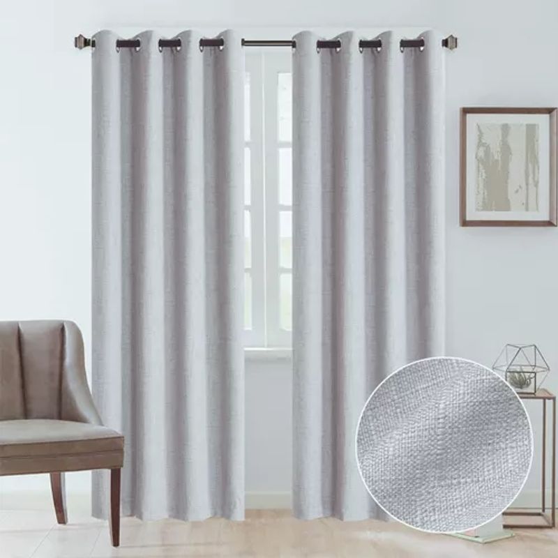 GENERICO - Cortina Blackout 100% 2 Paños 138x226 cm Textura Lino Gris
