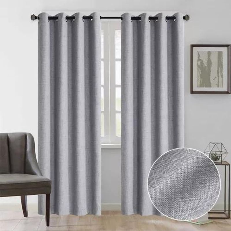 GENERICO - Cortina Blackout 100% 2 Paños 138x226 cm Textura Lino Gris Oscuro
