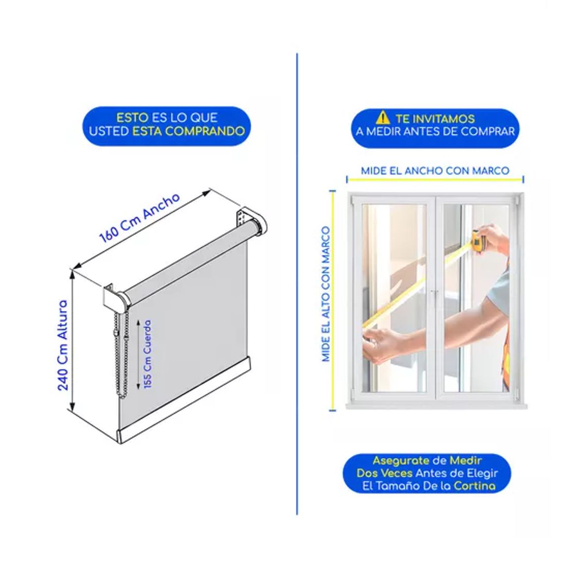 GENERICO - Cortina Roller Blackout 2 Paños 160x240 Doble Visillo Beige Sin Cenefa