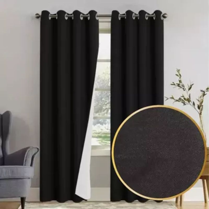 GENERICO - Cortina Blackout 100% 2 Paños 138x226 cm Textura Lino Negro