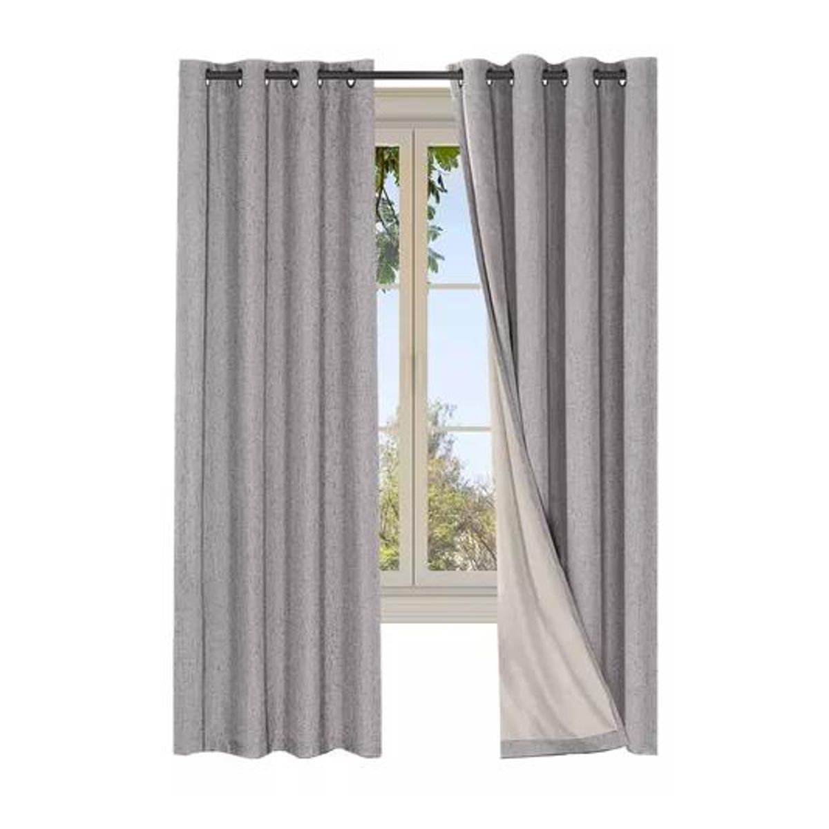 GENERICO - Cortina Blackout 100% 2 Paños 140x220cm Textura Lino Gris