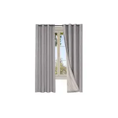 GENERICO - Cortina Blackout 100% 2 Paños 140x220cm Textura Lino Gris