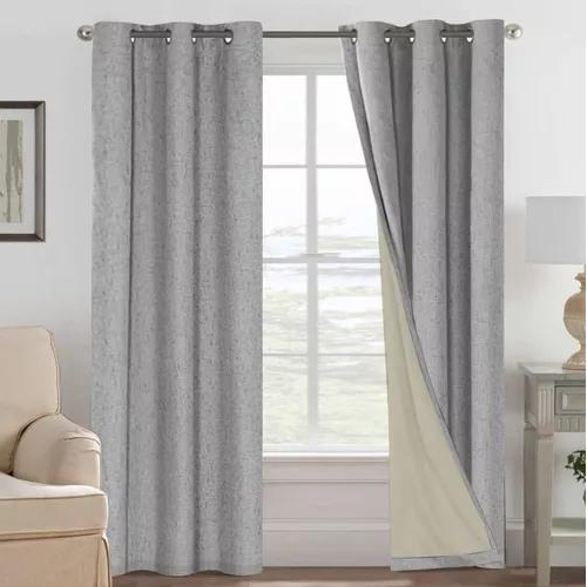 GENERICO - Cortina Blackout 100% 2 Paños 140x220cm Textura Lino Gris