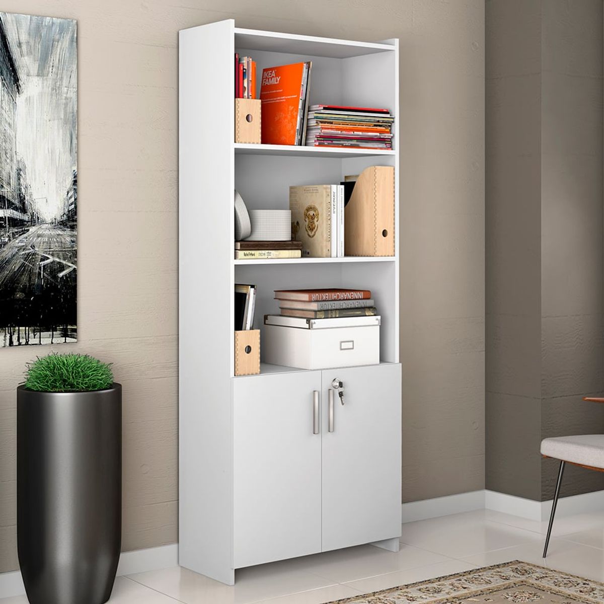 HOME MOBILI - Librero Zion 2 Puertas Blanco