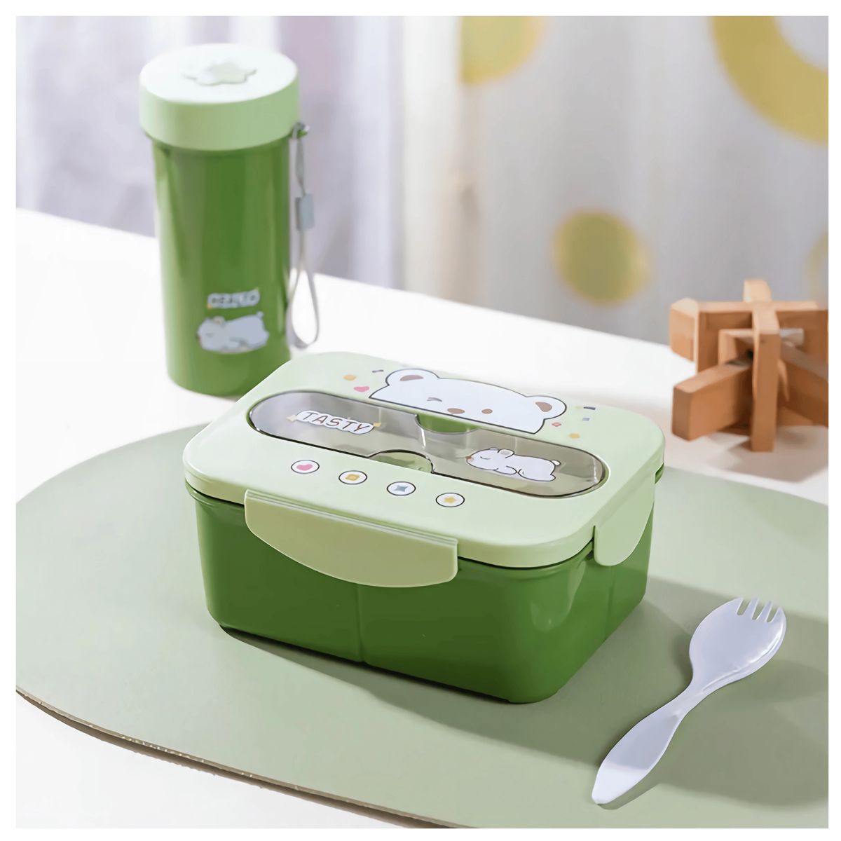 LINE - Fiambrera Contenedor 1200Ml Táper Hermético + Cubierto Y Vaso Infantil