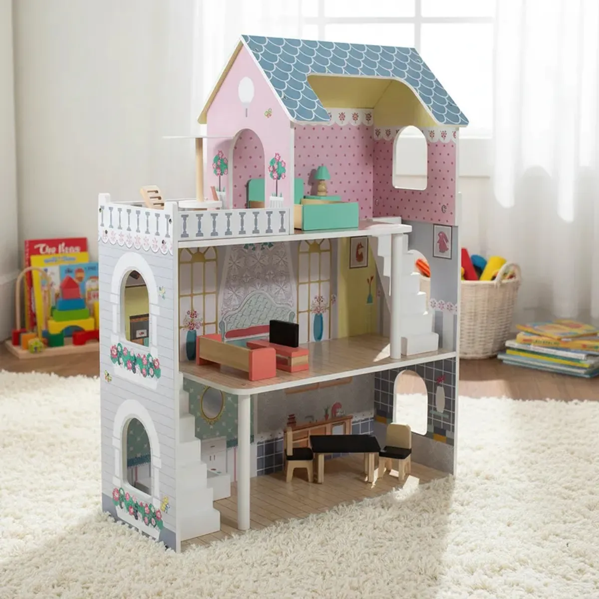 BEBESIT - Casa de Muñecas + Muebles Madera Montessori Princesas