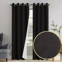 GENERICO - Cortina Blackout 100% 2 Paños 138x226 cm Textura Lino Negro