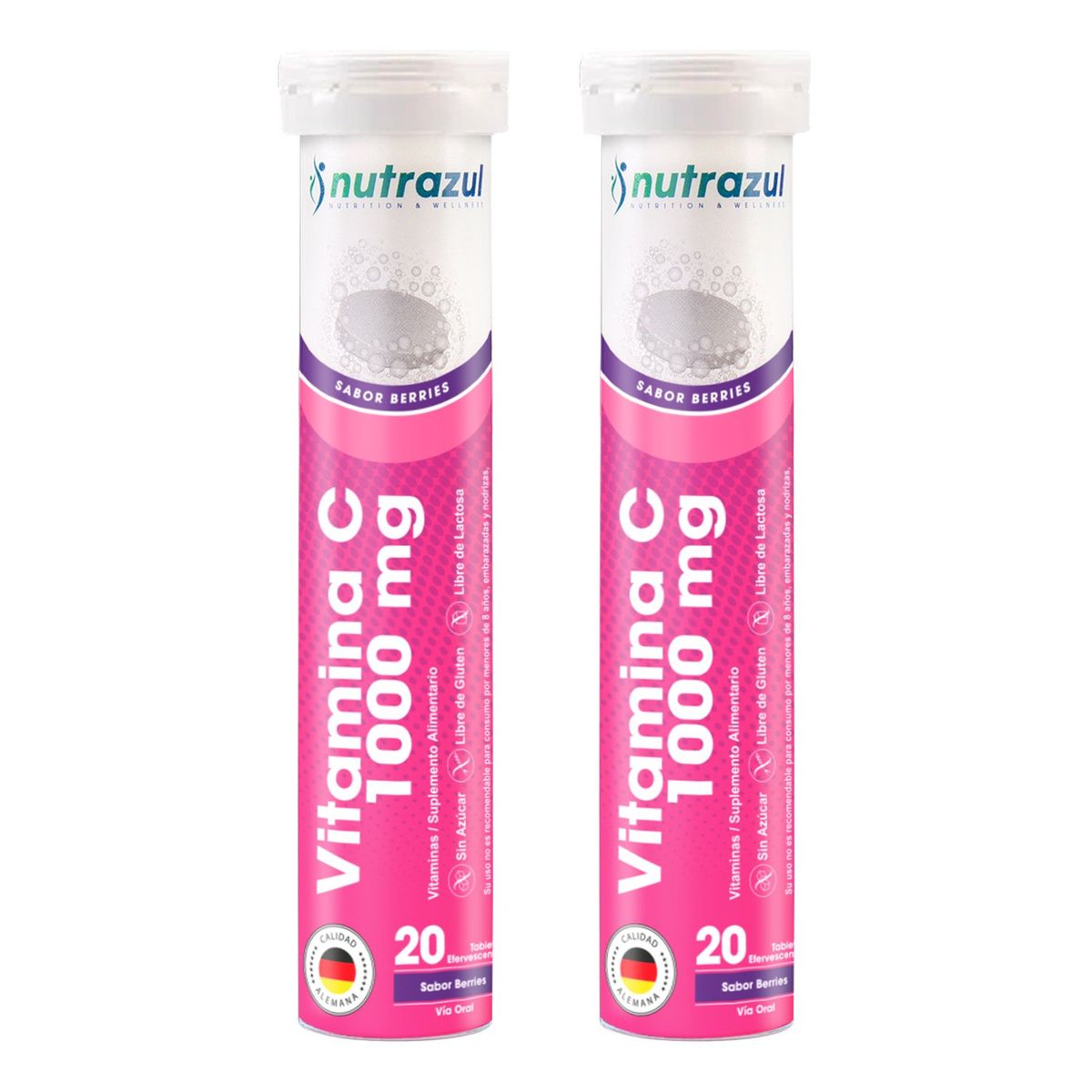 NUTRAZUL - VITAMINA C 1000 MG - PACK 2 UNIDADES - SABOR BERRIES