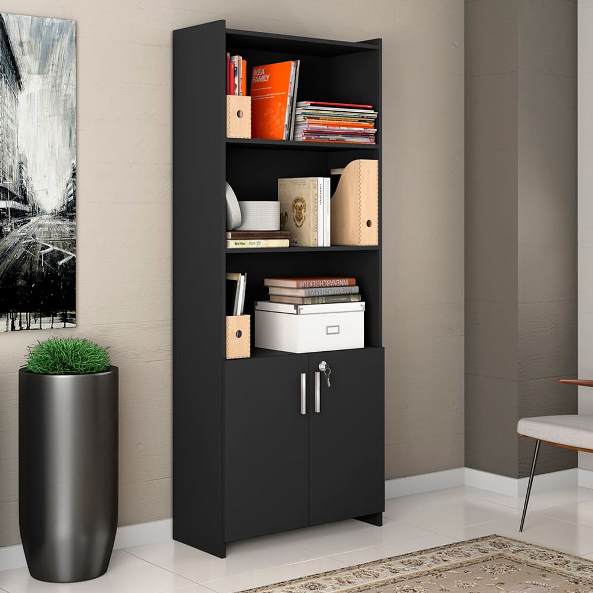 HOME MOBILI - Librero Zion 2 Puertas Negro