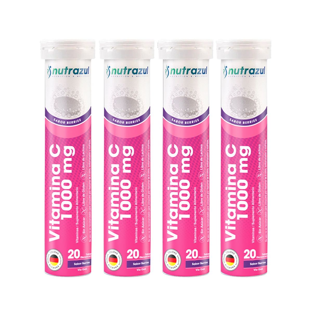 NUTRAZUL - VITAMINA C 1000 MG - PACK 4 UNIDADES - SABOR BERRIES